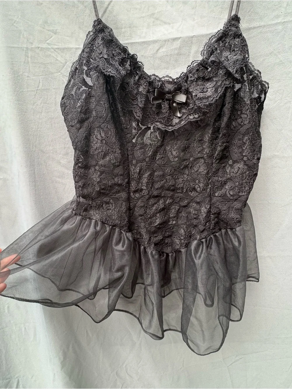 Vintage Black Lace/Satin Peplum Cami & Panty Lingerie Set